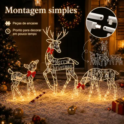 Kit 3 Renas Para Jardim Led De Enfeite De Natal Renas De Nata